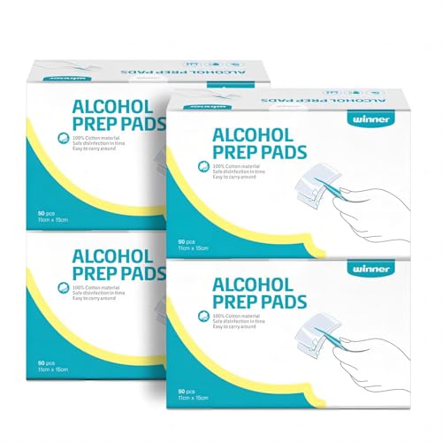Winner Large Alcohol Prep Pads | 6" x 4" Alcohol Swabs Individually Wrapped, 4-Ply Cotton Alcohol Pads, 200 Count 70% Isopropyl Alcohol Wipes, Essential for First Aid, Home and Laboratories