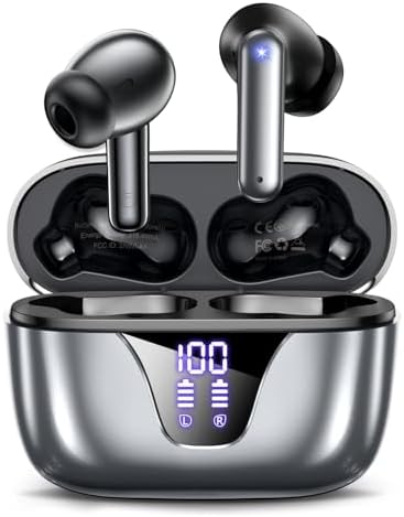 ZIUTY Wireless Earbuds Bluetooth Headphones, 50H Playtime Ear Buds with Mic, LED Digital Display Charging Case, IPX7 Waterproof, Deep Bass Stereo, in-Ear Earphone for iPhone Andriod Phone