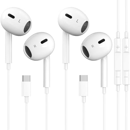 2 Packs USB C Headphones for iPhone 17/16/15 Earbuds, Type C Earphones with Mic & Remote Control Noise Cancelling for iPhone 17 16 15 Pro Max Plus, iPad Pro, Galaxy S25/S24/Ultra Note 10/20 and More