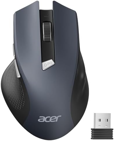 acer Wireless Mouse for Laptop, 2.4GHz Computer Mouse 3 Adjustable DPI Office Cordless USB Mice with USBA Receiver, 6 Buttons, 1600 DPI, Medium to Large Sized Hands Compatible with PC, Laptop, Desktop