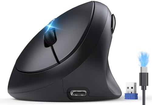 TECKNET Ergonomic Mouse, Bluetooth Wireless Vertical Mouse, Rechargeable Battery, Quiet Clicks, 4800 DPI Adjustable, BT5.0/3.0 & 2.4G Connect, Easy to use, Wide Compatibility - Black